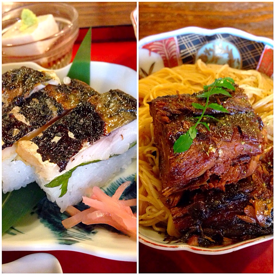 琵琶湖畔の長浜でランチ、郷土料理の焼き鯖そうめんと焼き鯖寿司
